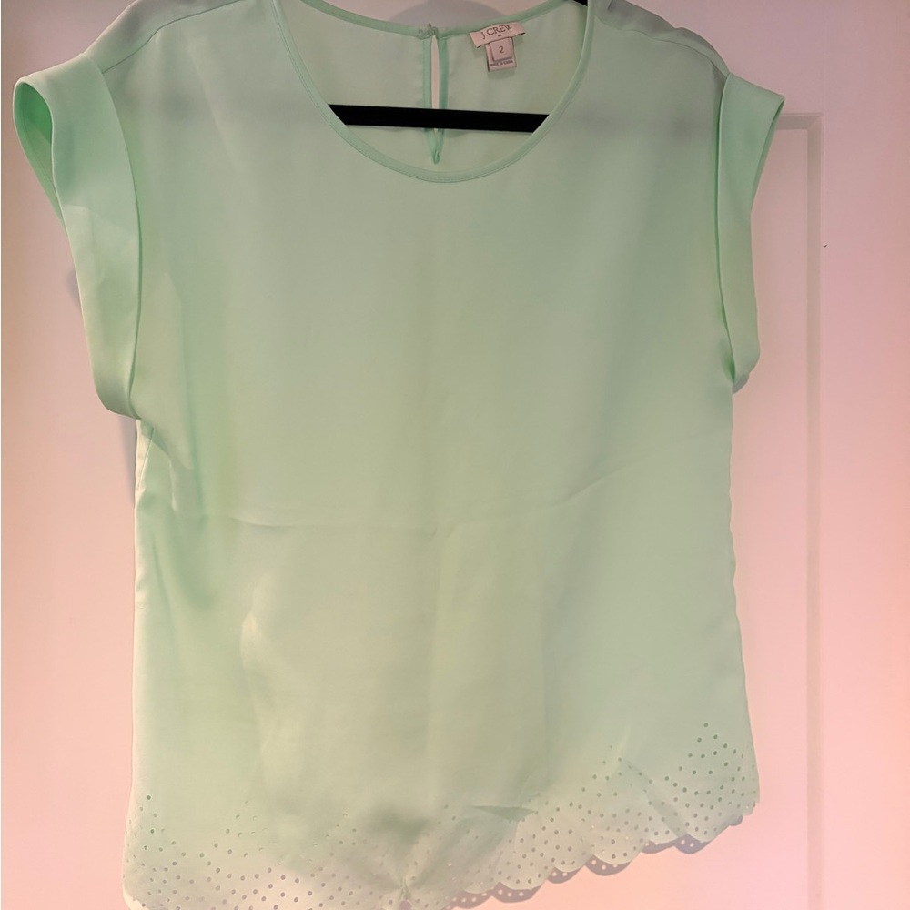 J. Crew Factory Mint Green Cap Sleeve Scallop Hem Blouse